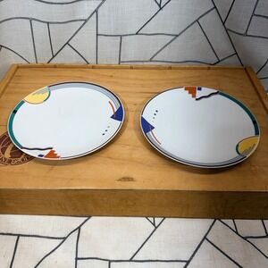 Studio Nova Orbit Salad Plates 8.25" White Normal Wear Memphis Geometric 2pc Set